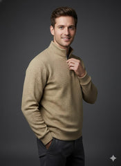 Old Money Men's Zipped Sweet Shirt- Texture Light Brown - button & threads