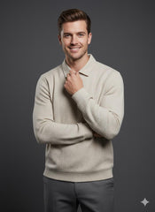 Old Money Men's Zipped Light Beige Textured Sweat Shirt - button & threads