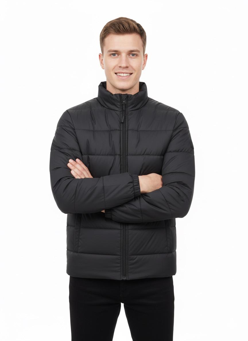Men's Jet Black Premium Full Sleeves Puffer Jacket - button & threads