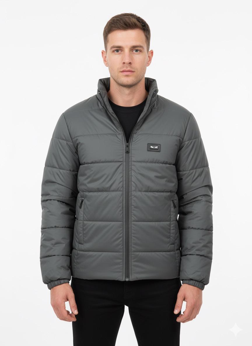 Men's Grey Premium Full Sleeves Puffer Jacket - button & threads