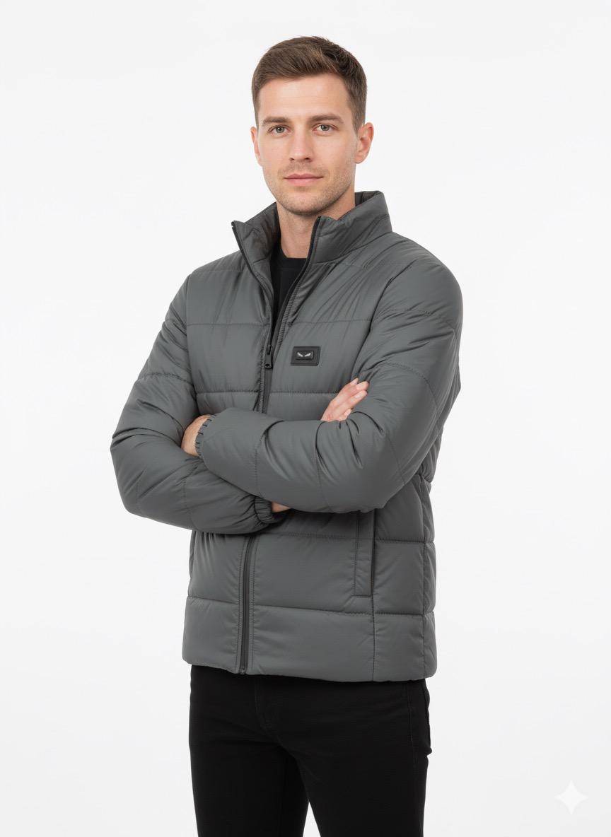 Men's Grey Premium Full Sleeves Puffer Jacket - button & threads