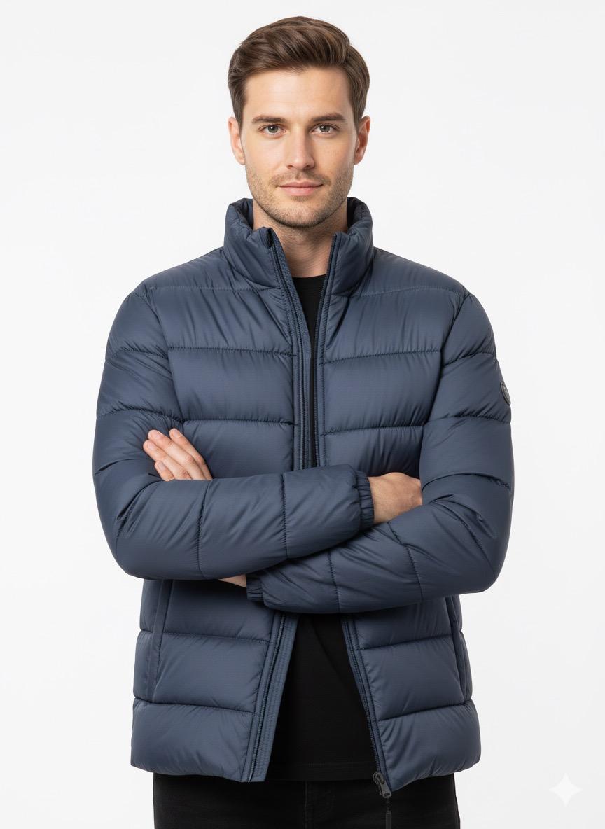 Men's Navy Blue Premium Full Sleeves Puffer Jacket - button & threads