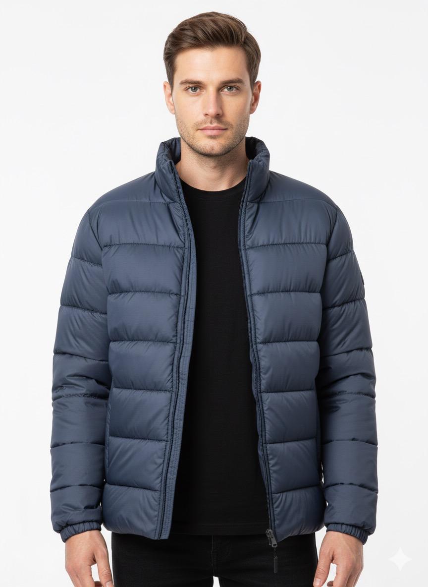 Men's Navy Blue Premium Full Sleeves Puffer Jacket - button & threads