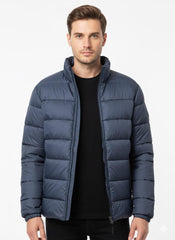 Men's Navy Blue Premium Full Sleeves Puffer Jacket - button & threads