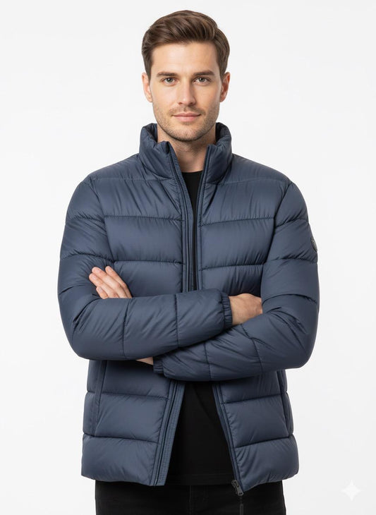 Men's Navy Blue Premium Full Sleeves Puffer Jacket - button & threads