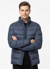 Men's Navy Blue Premium Full Sleeves Puffer Jacket - button & threads