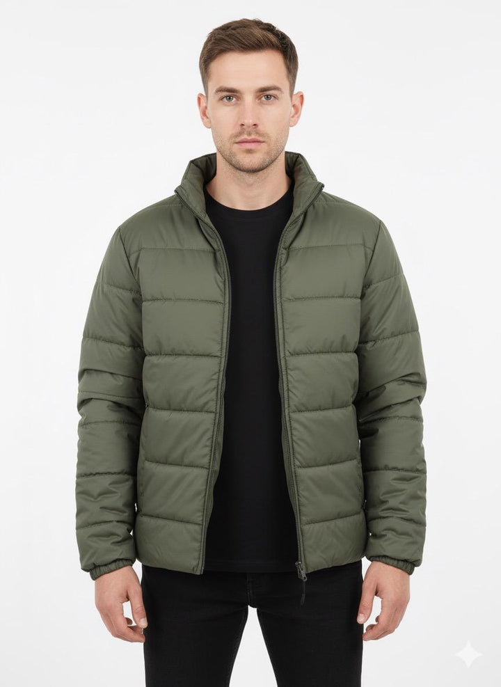 Men's Commando Green Premium Full Sleeves Puffer Jacket - button & threads