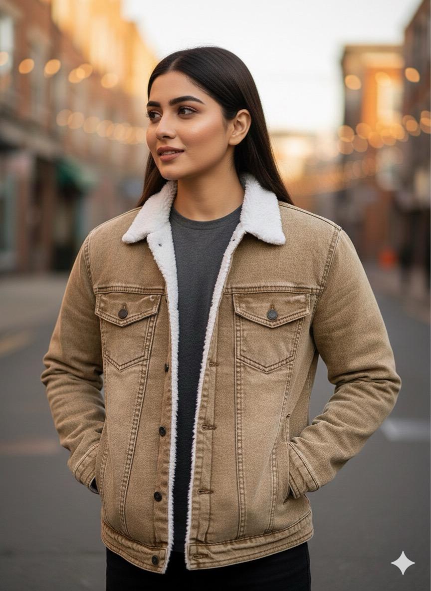 Denim Premium Light Brown Furr Jacket - button & threads