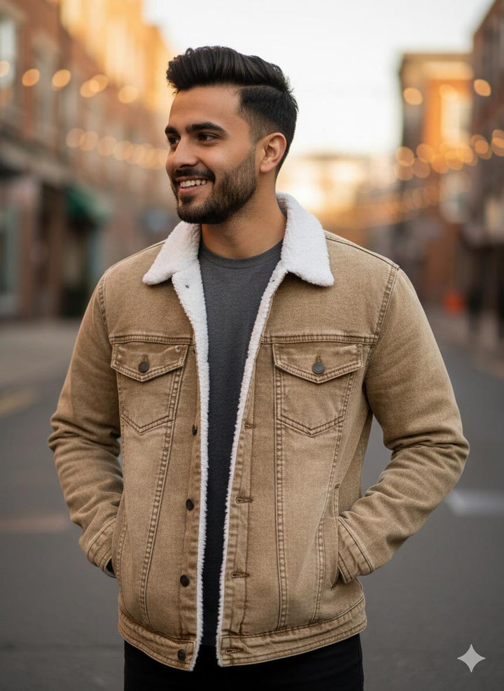 Denim Premium Light Brown Furr Jacket - button & threads