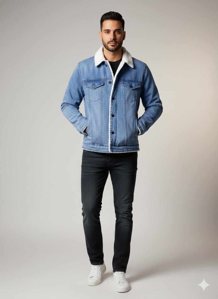 Denim Premium Ice Blue Furr Jacket - button & threads