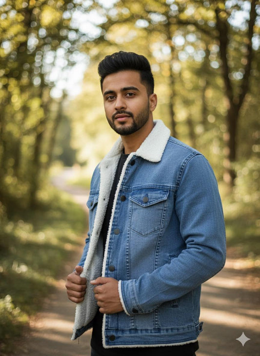 Denim Premium Ice Blue Furr Jacket