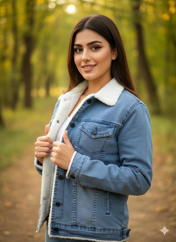 Denim Premium Ice Blue Furr Jacket - button & threads