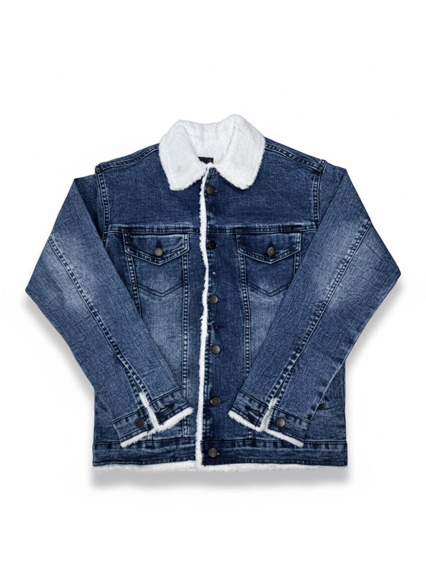Denim Premium Navy Blue Furr Jacket - button & threads