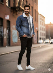 Denim Premium Navy Blue Furr Jacket