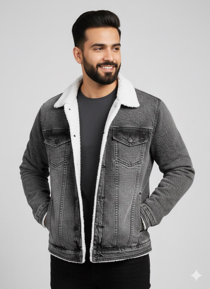 Denim Premium Black Furr Jacket - button & threads