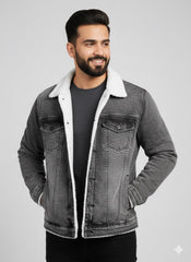 Denim Premium Black Furr Jacket
