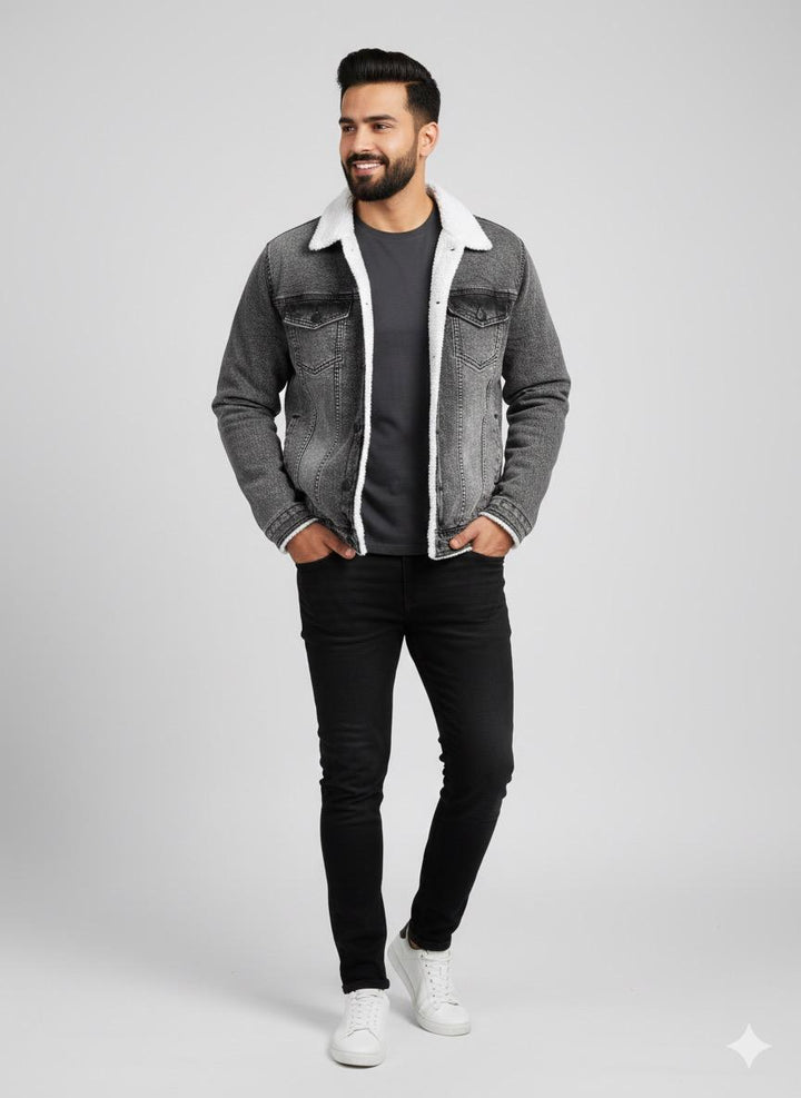 Denim Premium Black Furr Jacket - button & threads