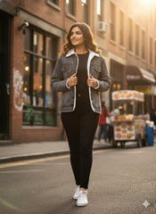 Denim Premium Black Furr Jacket