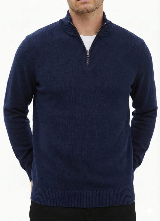 Old Money Straight Line Texture Sweet Shirt- Navy