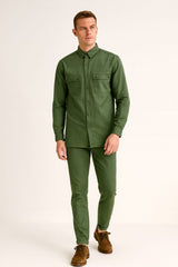 Men Stretchable Safari Suit- Dark Olive Green