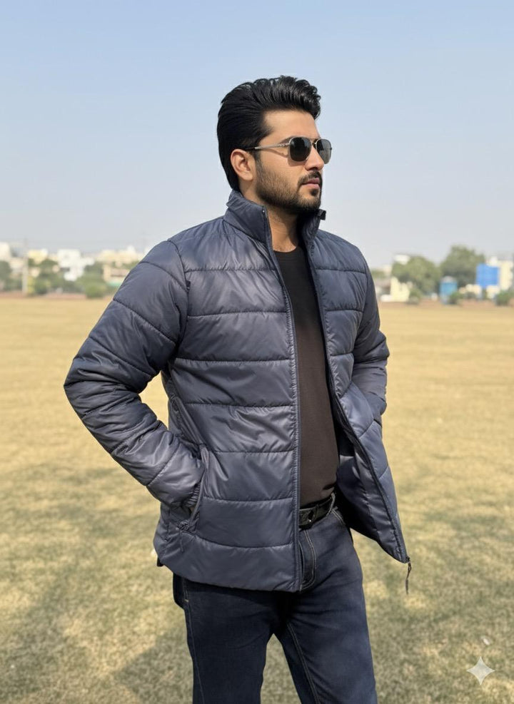 Men's Navy Blue Premium Full Sleeves Puffer Jacket - button & threads
