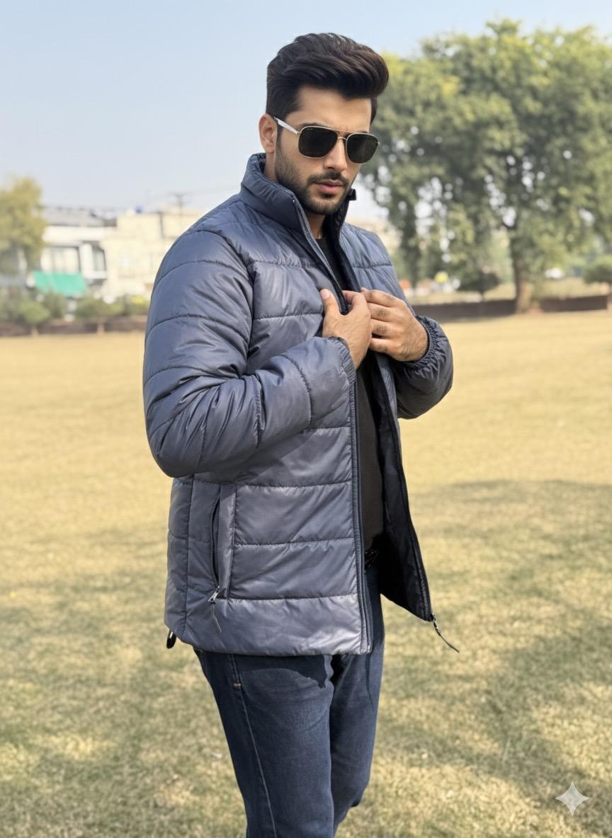 Men's Navy Blue Premium Full Sleeves Puffer Jacket - button & threads