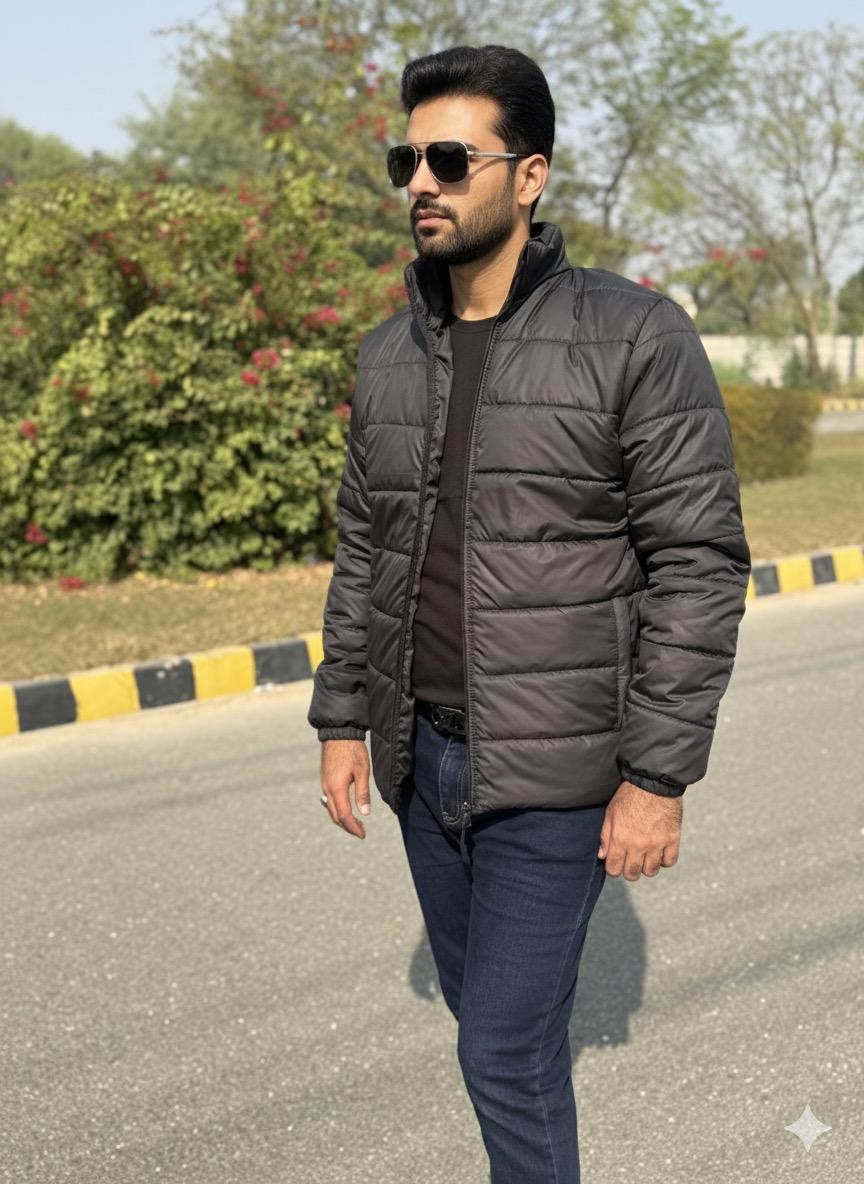 Men's Jet Black Premium Full Sleeves Puffer Jacket - button & threads