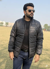 Men's Jet Black Premium Full Sleeves Puffer Jacket - button & threads