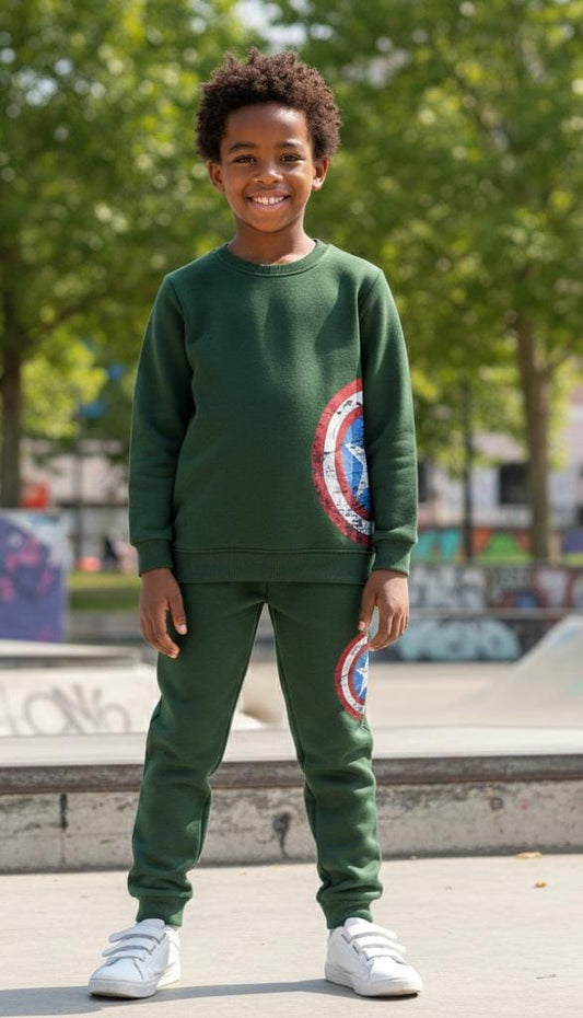 Button & Threads™ Boy/Girls Captain America Olive Green Track Suit