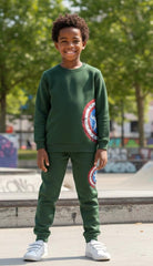 Button & Threads™ Boy/Girls Captain America Olive Green Track Suit
