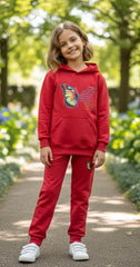 Button & Threads™ Girls Butterfly Red Hoody Track Suit