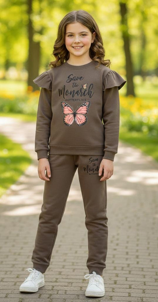 Button & Threads™ Girls Butter Fly Brown Track Suit