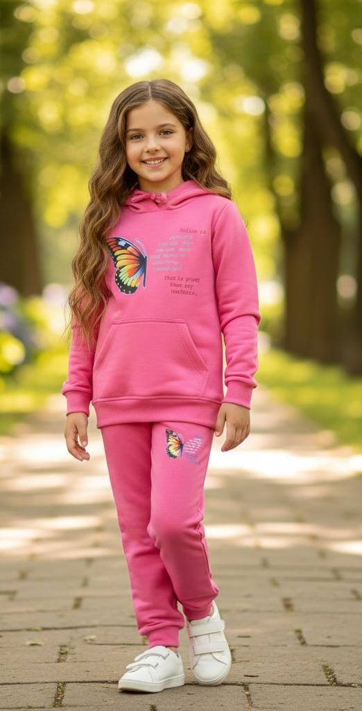 Button & Threads™ Girls Butterfly Pink Hoody Track Suit - button & threads