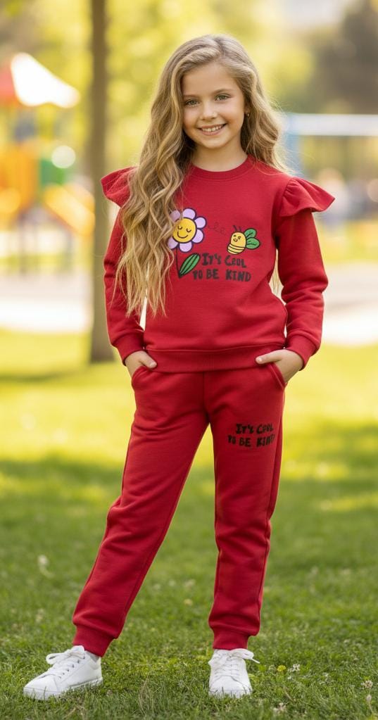 Button & Threads™ Girls Sun Flower Print Red Track Suit - button & threads