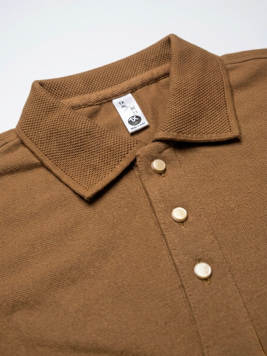 Men's Brown Combed Cotton Executive Collar Shirt - button & threads