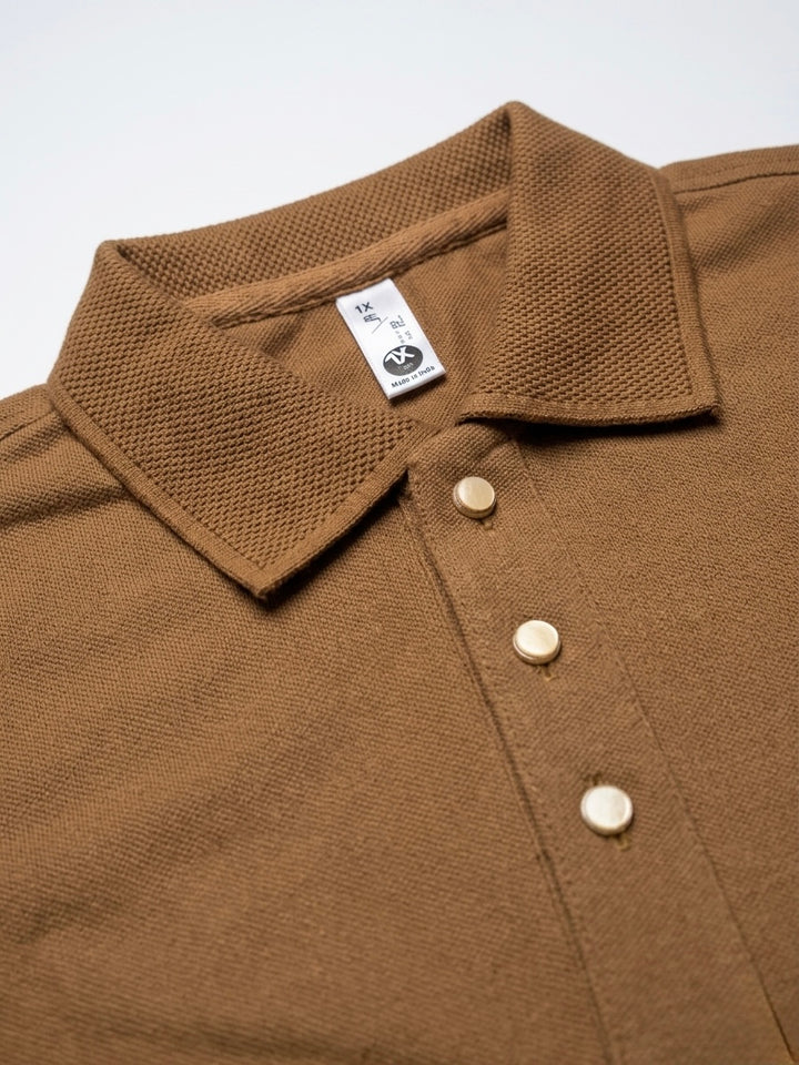 Men's Brown Combed Cotton Executive Collar Shirt - button & threads