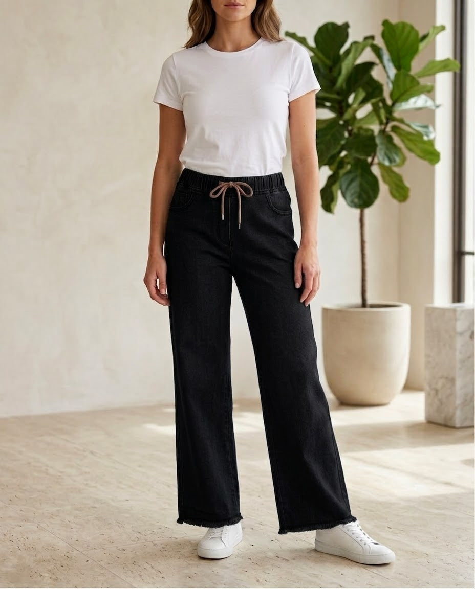 Woman Straight Palazzo Jeans-Jet Black