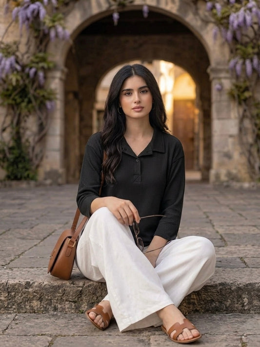 Woman Premium Tops-Black - button & threads