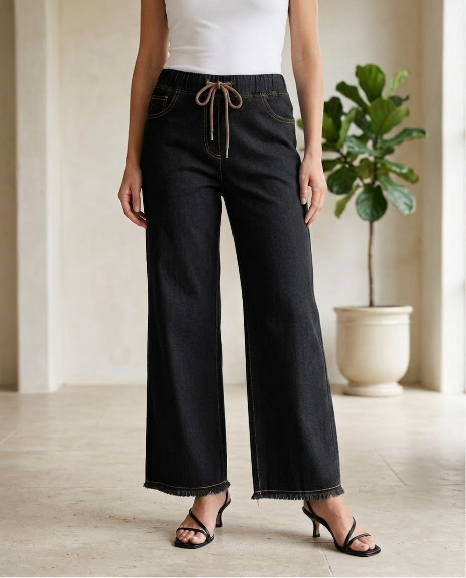 Woman Straight Palazzo Jeans-Jet Black