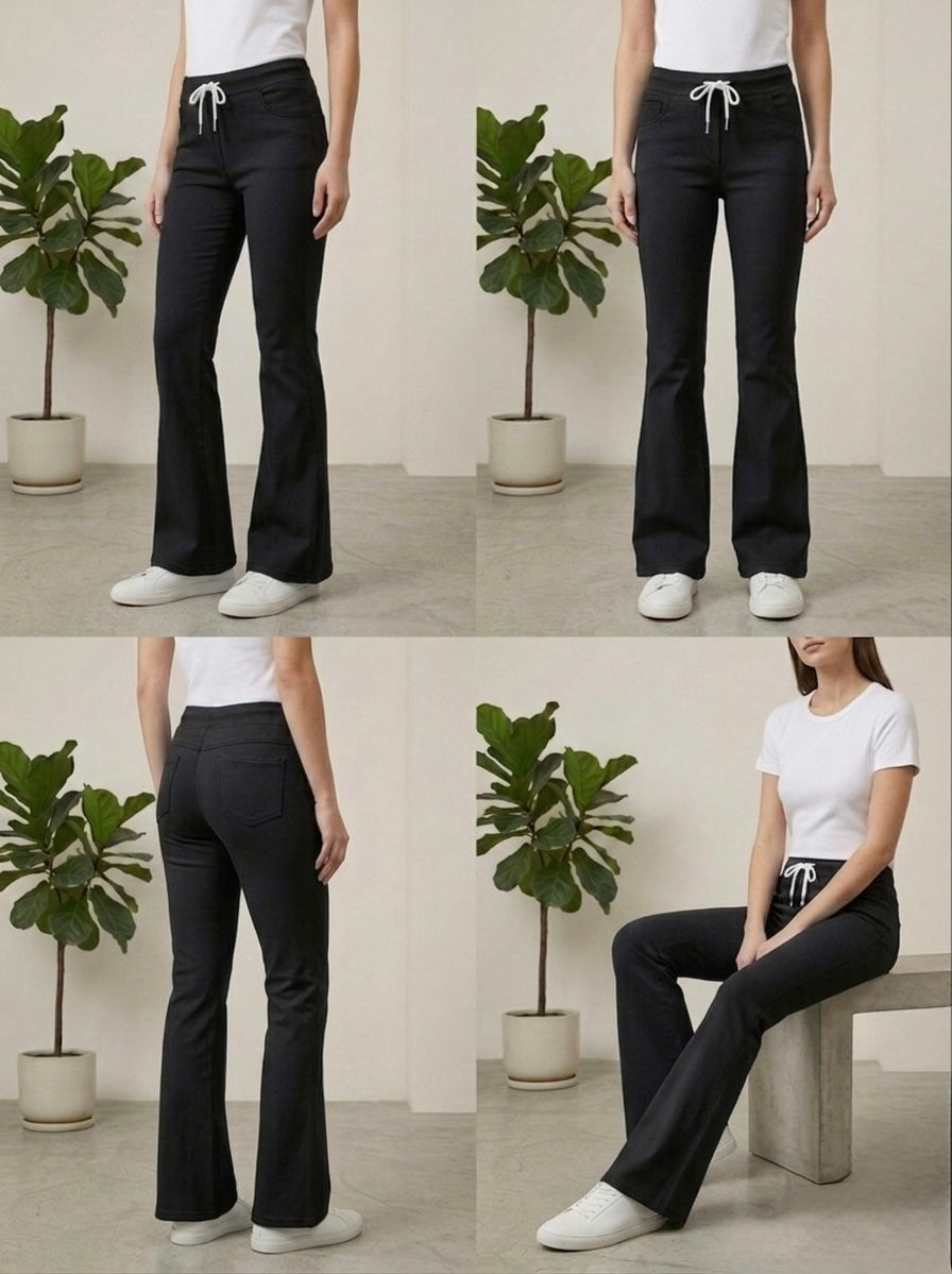 Woman Jet Black Bell Bottom Jeans - button & threads