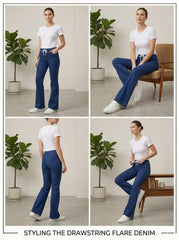 Woman Navy Blue Bell Bottom Jeans - button & threads