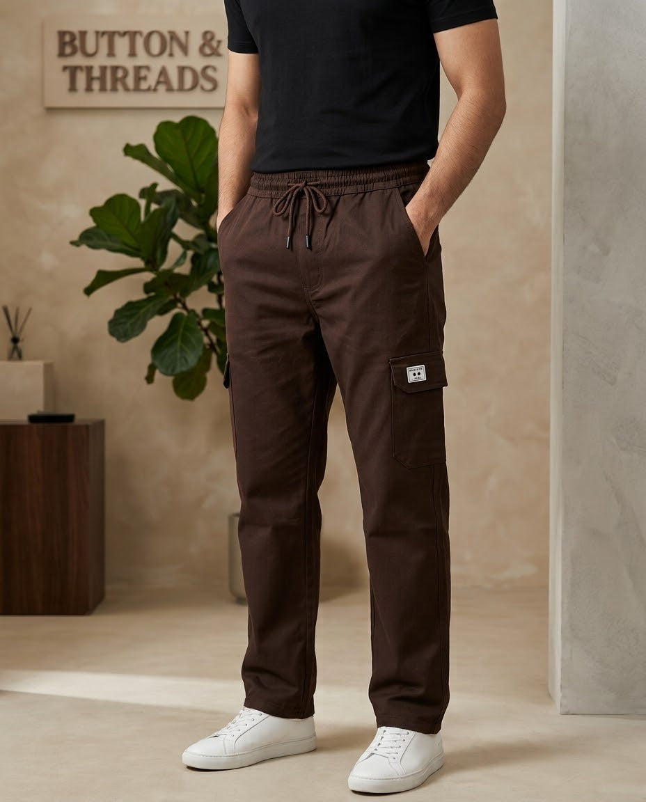 Men's Cotton Cargo Trousers-Chocolate Brown