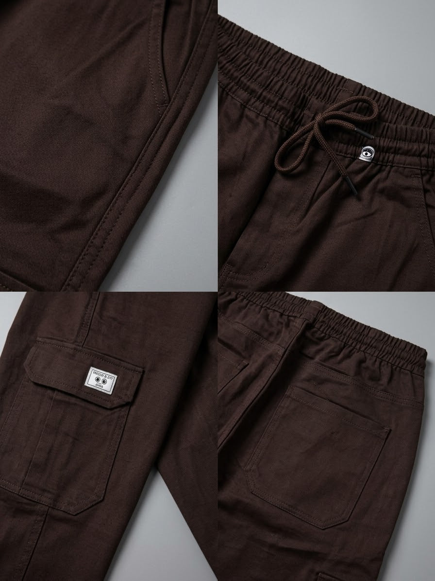 Men's Cotton Cargo Trousers-Chocolate Brown