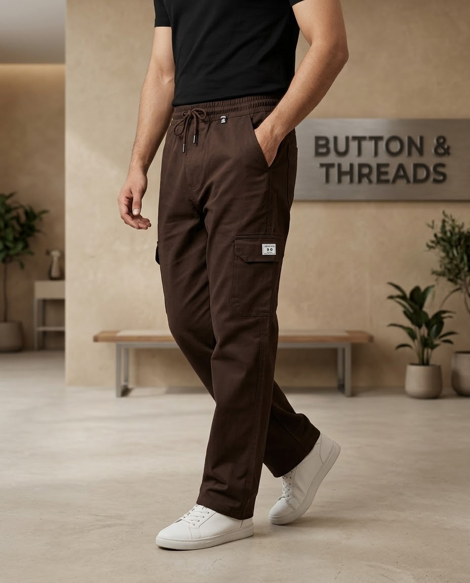 Men's Cotton Cargo Trousers-Chocolate Brown