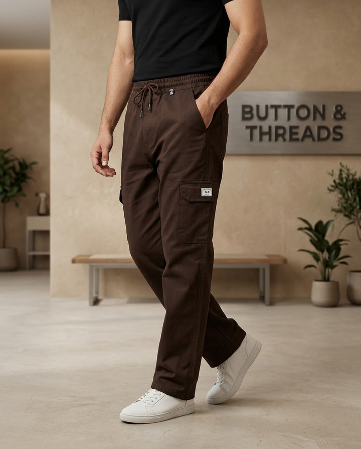 Men's Cotton Cargo Trousers-Chocolate Brown
