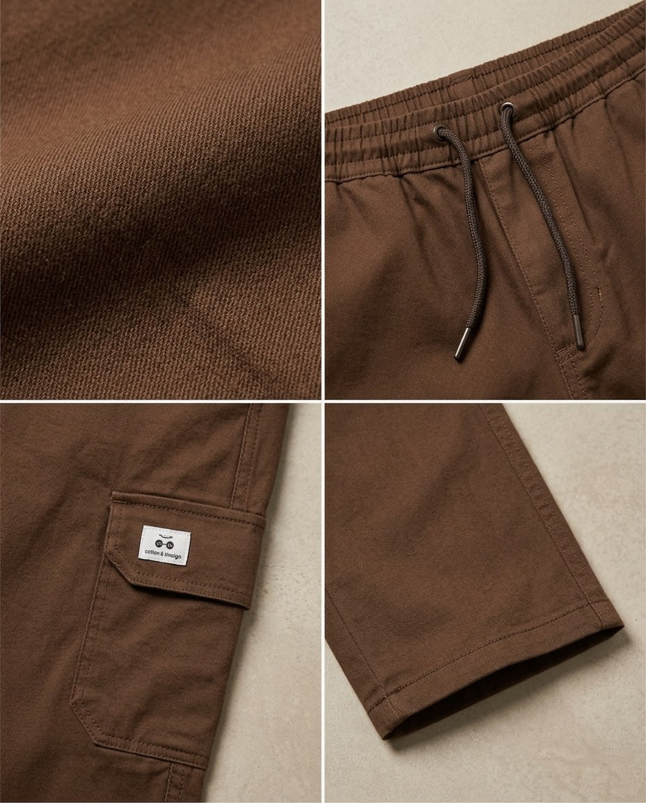 Men's Cotton Cargo Trousers-Light Brown