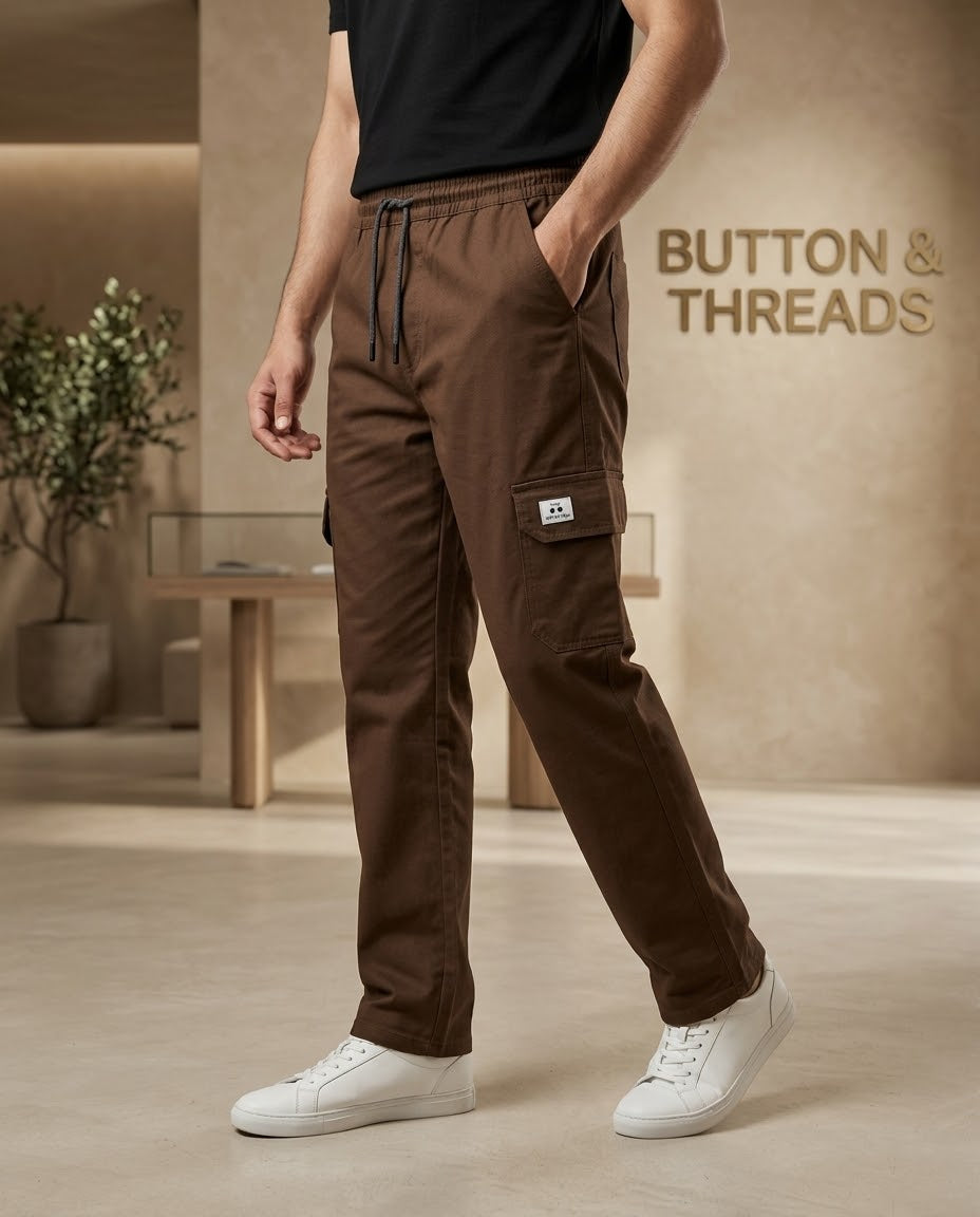 Men's Cotton Cargo Trousers-Light Brown