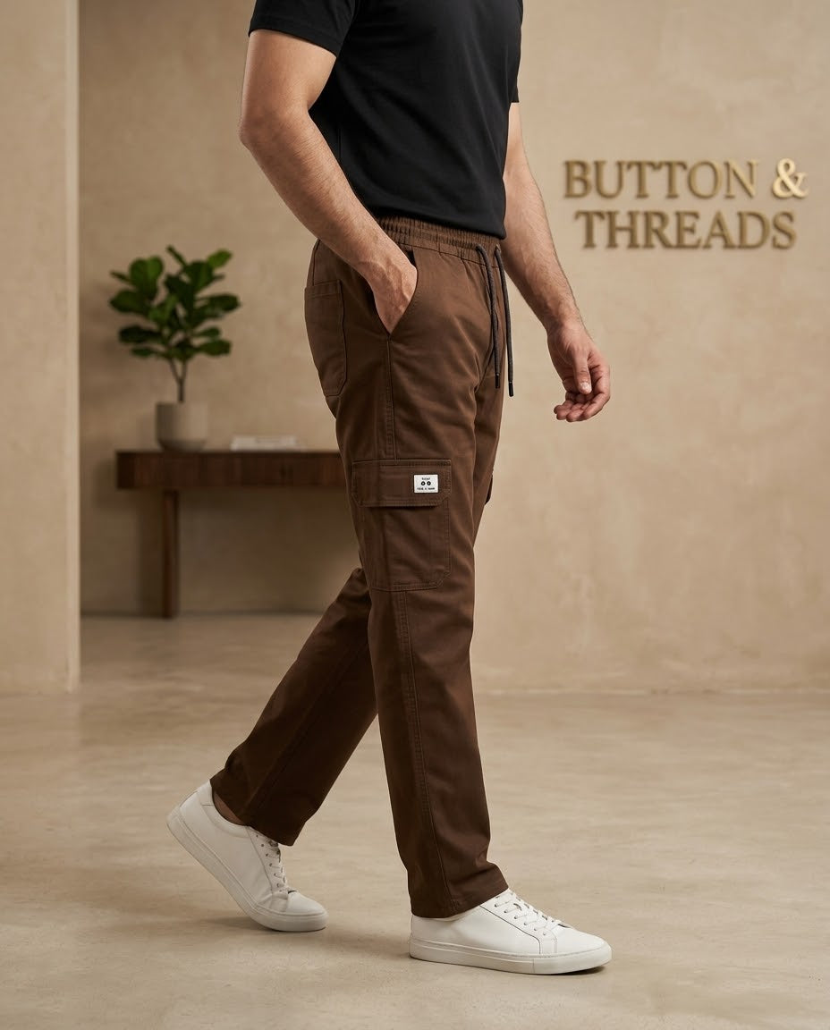 Men's Cotton Cargo Trousers-Light Brown