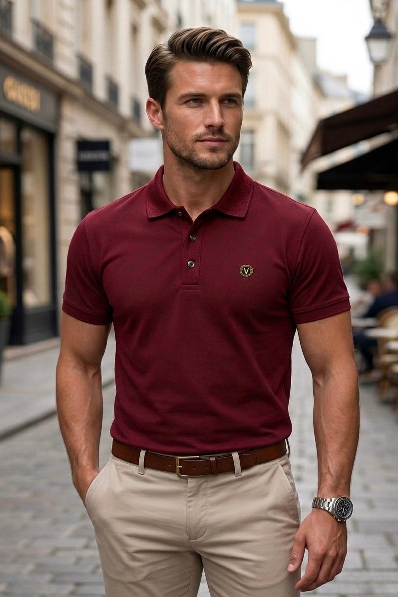 Men's  Mehroon Combed Cotton Executive Collar Shirt - button & threads