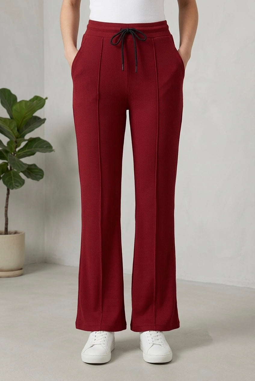 Woman Premium Trousers-Mehroon - button & threads